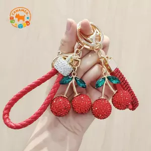 CANAMEK Hợp Kim Sáng Tạo Kim Cương Kẻ Sọc Đỏ Anh Đào Móc Khóa Thời Trang Mô Phỏng Trái Cây Móc Khóa Tinh Tế Túi Trang Trí Phụ Kiện Quà Tặng CSF