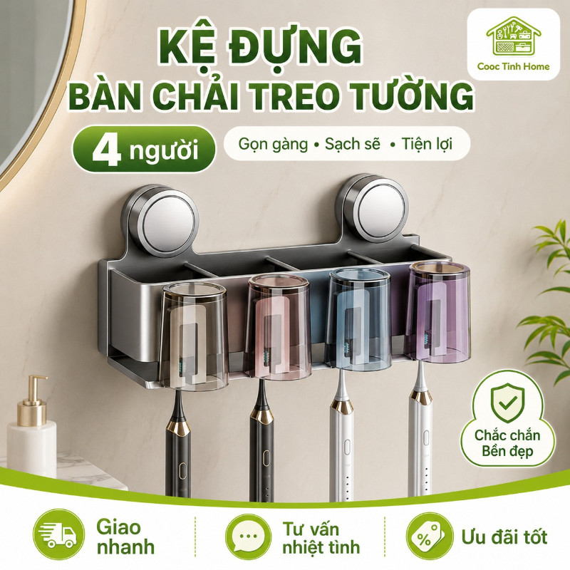 Kệ Để Bàn Chải Hút Chân Không - Tổ Chức Nhà Tắm Gọn, Chất Liệu ABS & Thép Carbon, Lắp Đặt Dễ Không Khoan