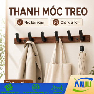 Thanh móc treo tường gỗ óc chó móc nhôm chữ L không khoan chống ẩm chịu lực treo đồ tiện dụng
