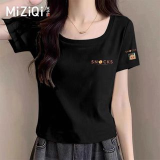 [MIZIQI] Áo thun ngắn tay phong cách đơn giản mùa hè dành cho nữ, Áo ngắn tay cổ vuông