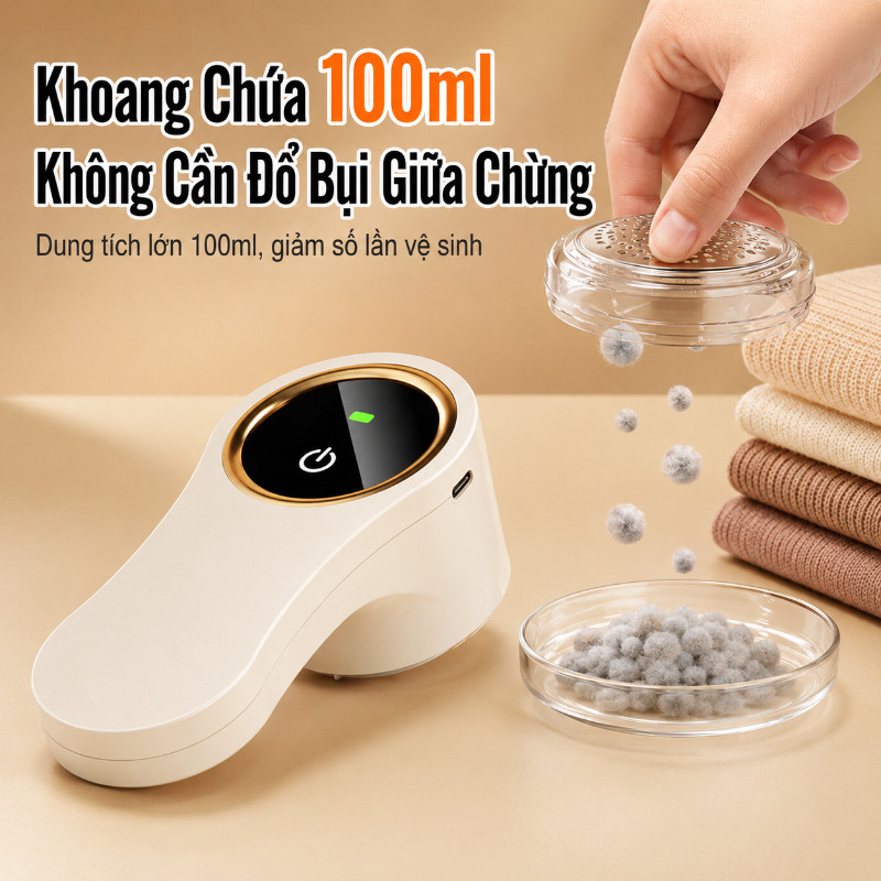 Máy cắt lông xù quần áo 6 lưỡi sạc điện màn hình LED hoạt động êm làm sạch bông xơ