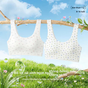Có miếng đệm cố định, họa tiết hoa, áo ngực thể thao thoáng khí, thích hợp cho bé gái trong giai đoạn phát triển.