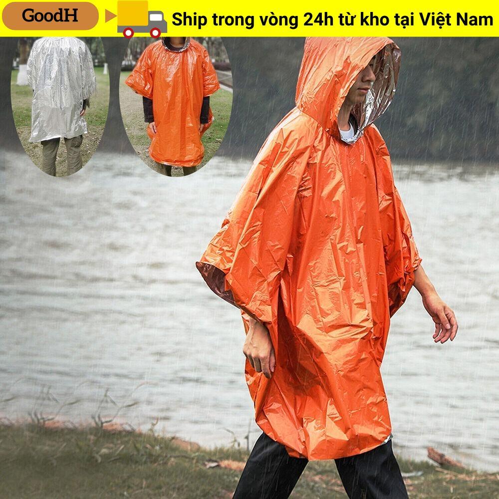 Áo mưa khẩn cấp GOODH, Áo mưa nhiệt dày màng nhôm, Phụ kiện thiết bị cắm trại đa chức năng Phản quang Áo mưa chống gió Du lịch