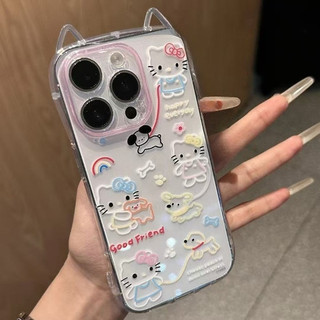 Ốp lưng IPhone 17 16 15 14 13 12 11 ProMax XSMax 7 Plus Dễ thương Rainbow KT Cat Tai Điện thoại Case