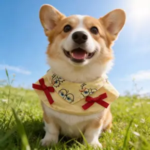 Phong Cách Mới 2026 Hoạt Hình Dễ Thương Mùa Xuân Nước Bọt Khăn Corgi Border Shepherd Yếm Khăn Tròn Túi Nhỏ Vừa Lớn Chó