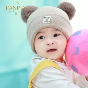 PNPIA- Mũ dệt kim ấm áp cho trẻ em mùa đông với Pom Pom Kids Mũ beanie đan màu trơn cho trẻ sơ sinh Mũ cho bé trai bé gái