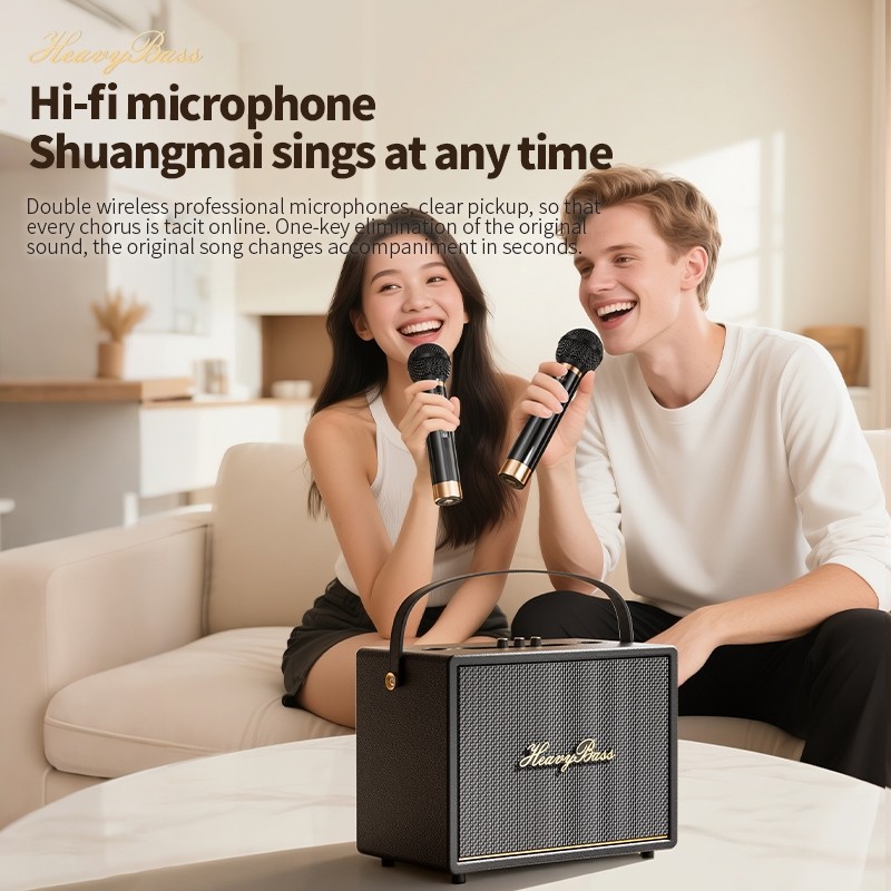 Loa bluetooth karaoke HEAVY BASS 40 chính hãng, loa cầm tay di động âm bass mạnh karaoke tặng 2 micro