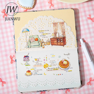 JIANWU Vintage Thực Vật Bánh Hoa Bánh Mì Phong Cảnh Chất Liệu Cắt Kéo Thêu Sò PET Miếng Dán Sáng Tạo DIY Tạp Chí Văn Phòng Phẩm