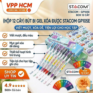 (Hộp 12 Cây) Bút Bi Gel Xóa Được Stacom GP105E 0.5mm – Viết Mượt, Xóa Dễ, Tiện Lợi Cho Học Tập