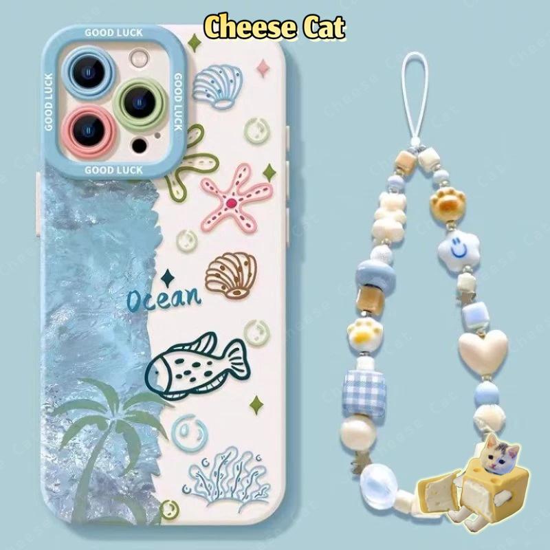 Bộ hai mảnh Ốp điện thoại có dây buộc và cá voi xanh cho iPhone 13 14 15 Plus 11 12 16 17 Pro Max XR Xs Max 7Plus 6 8 SE
