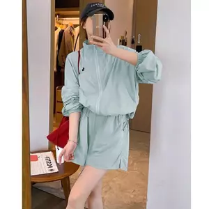 2026 Phong cách mới Thời trang thời trang cỡ lớn Áo sơ mi chống nắng Quần short hai mảnh Bộ đồ thể thao thông thường dành cho nữ Mùa hè