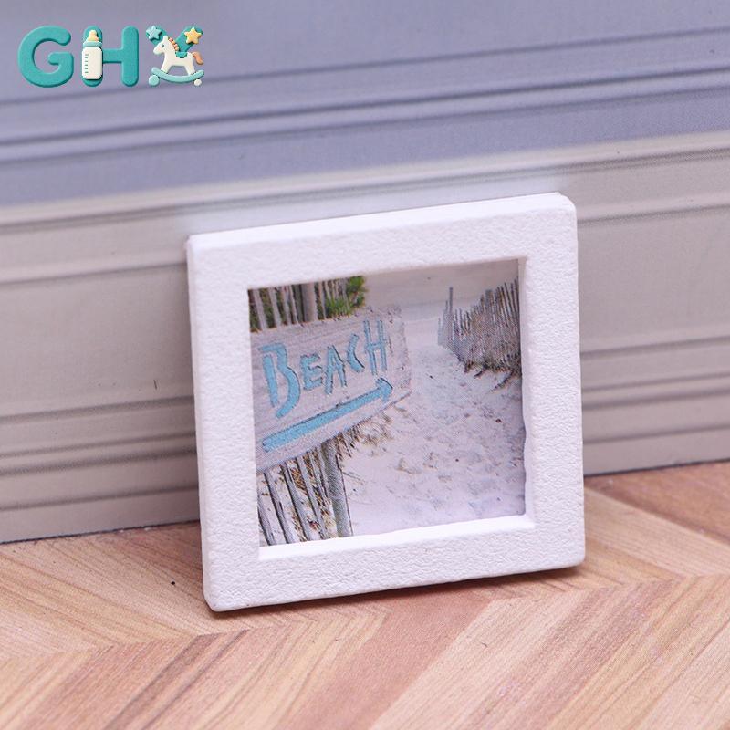 GHX 1 Bộ 1: 12 Nhà Búp Bê Thu Nhỏ Mùa Hè Bãi Biển Khung Ảnh Phong Cảnh Bức Tranh Tường Trang Trí Mô Hình Trang Trí Đồ Chơi Nhà Búp Bê Phụ Kiện VN