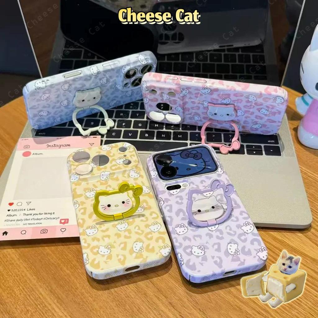Ốp Điện Thoại Kitty Ring Màu Kẹo Tiện Lợi Cho iPhone 11 12 13 14 15 16 17 Pro Max
