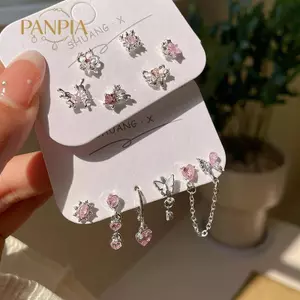 PNPIA- 6 Chiếc Thời Trang Trái Tim Ngọt Ngào Bông Tai Dành Cho Nữ Bé Gái Cá Tính Thời Trang Tính Khí Bông Tai Trang Sức Phụ Kiện Quà Tặng