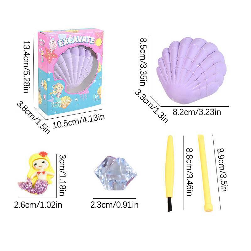 JINHF Nàng Tiên Cá Vỏ Đá Quý Đào Bộ Khảo Cổ Khai quật Đồ Chơi Thủ Công Trẻ Em Khai quật Kho Báu Hóa thạch Bộ Cho Trẻ Em Quà Tặng HOT