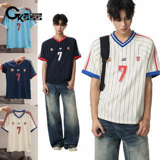 Áo thun nam GKSSS tay ngắn sọc hợp thời trang Mỹ áo unisex cổ chữ V chất lượng cao