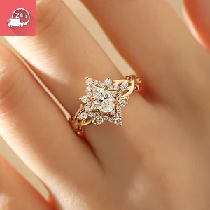 Nhẫn nữ thời trang với thiết kế bông tuyết từ kim cương nhân tạo và vàng, đa năng
