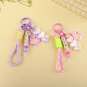 Dễ Thương Đính Hạt Chữ Vuông Bằng Gỗ Nylon Dây Móc Khóa Trang Sức Nhỏ Mặt Dây Chuyền