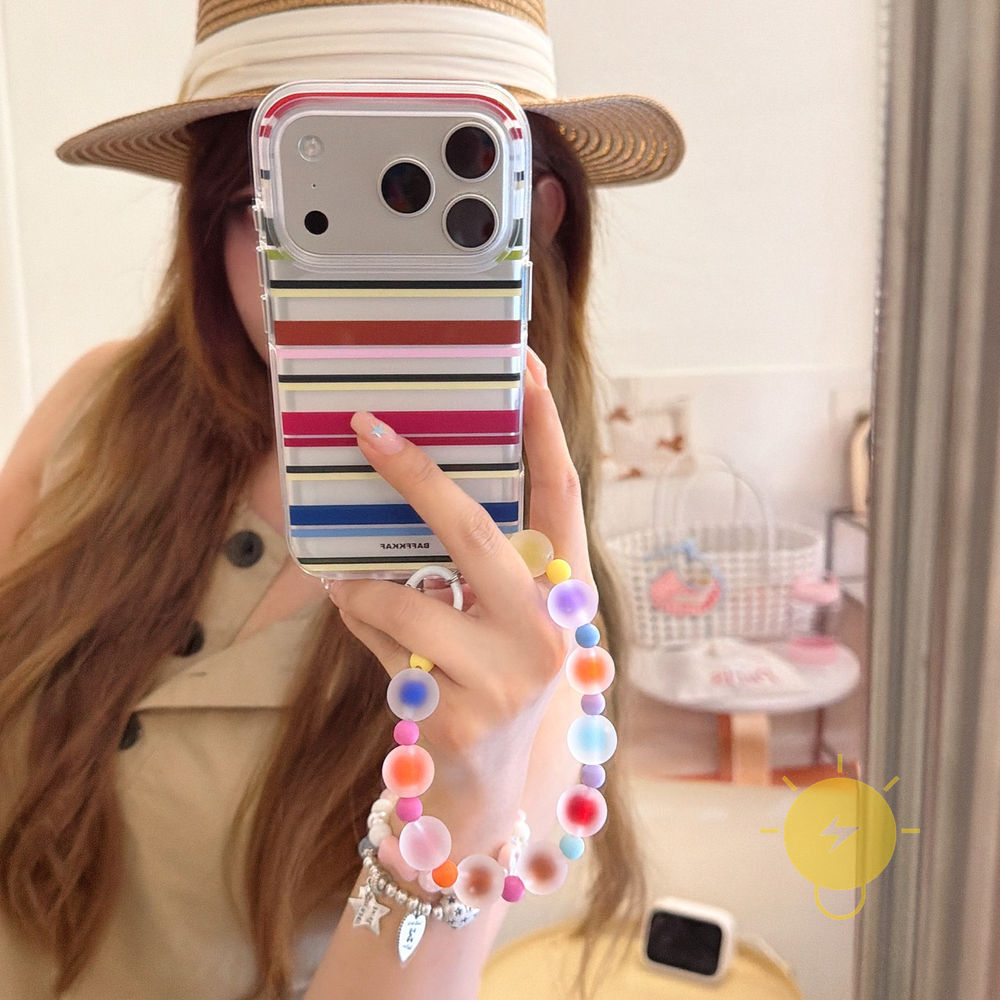 Phone Case For iPhone 17 Pro Max 16 15 14 13 Retro TPU Transparent Chain Colorful Stripe Air Bag Aesthetic Korean Cute