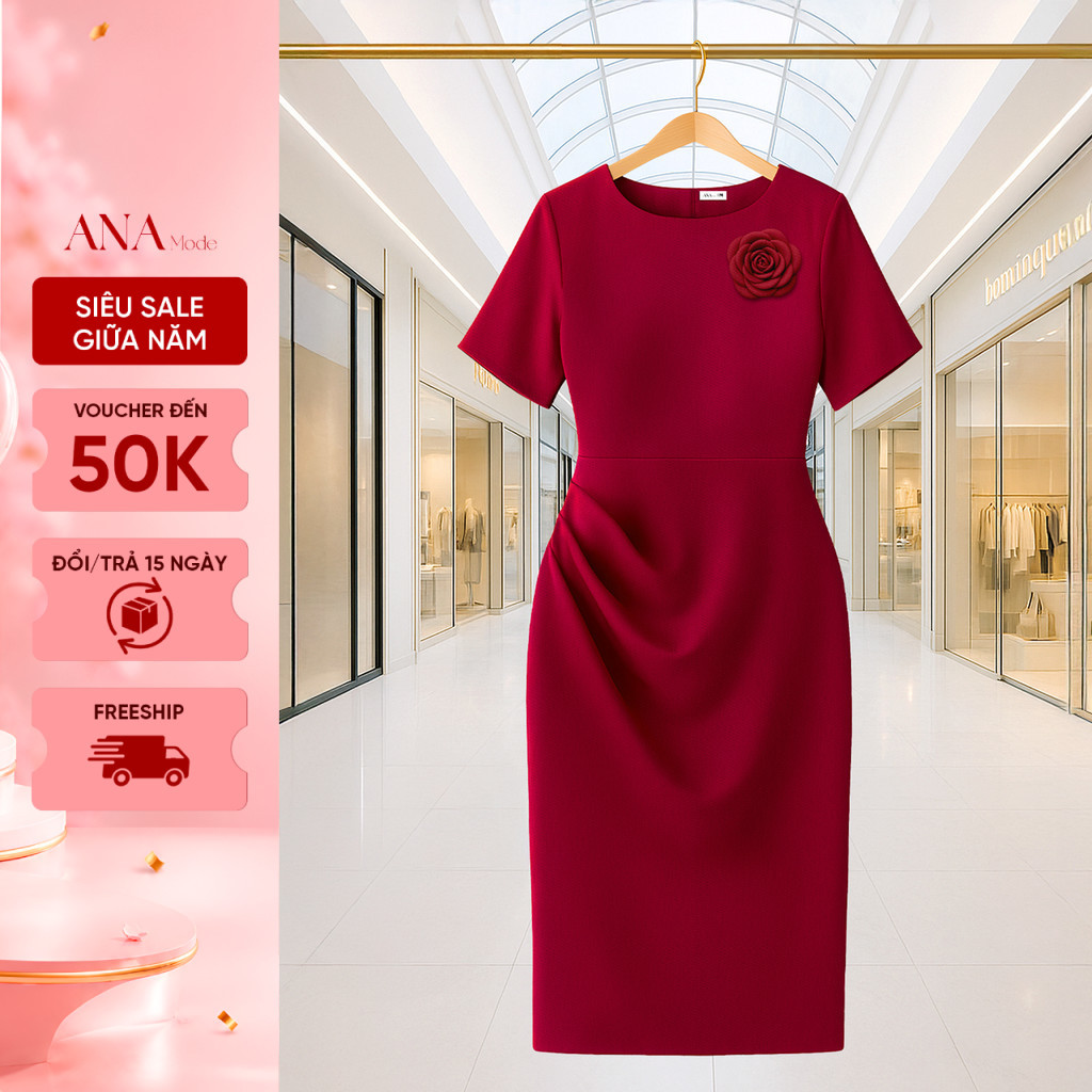 Đầm Đính Hoa Trung Niên ANA Mode Chất Liệu Cotton Lạnh Sang Trọng Đi Tiệc Quà Tặng Mẹ DM25VBG27