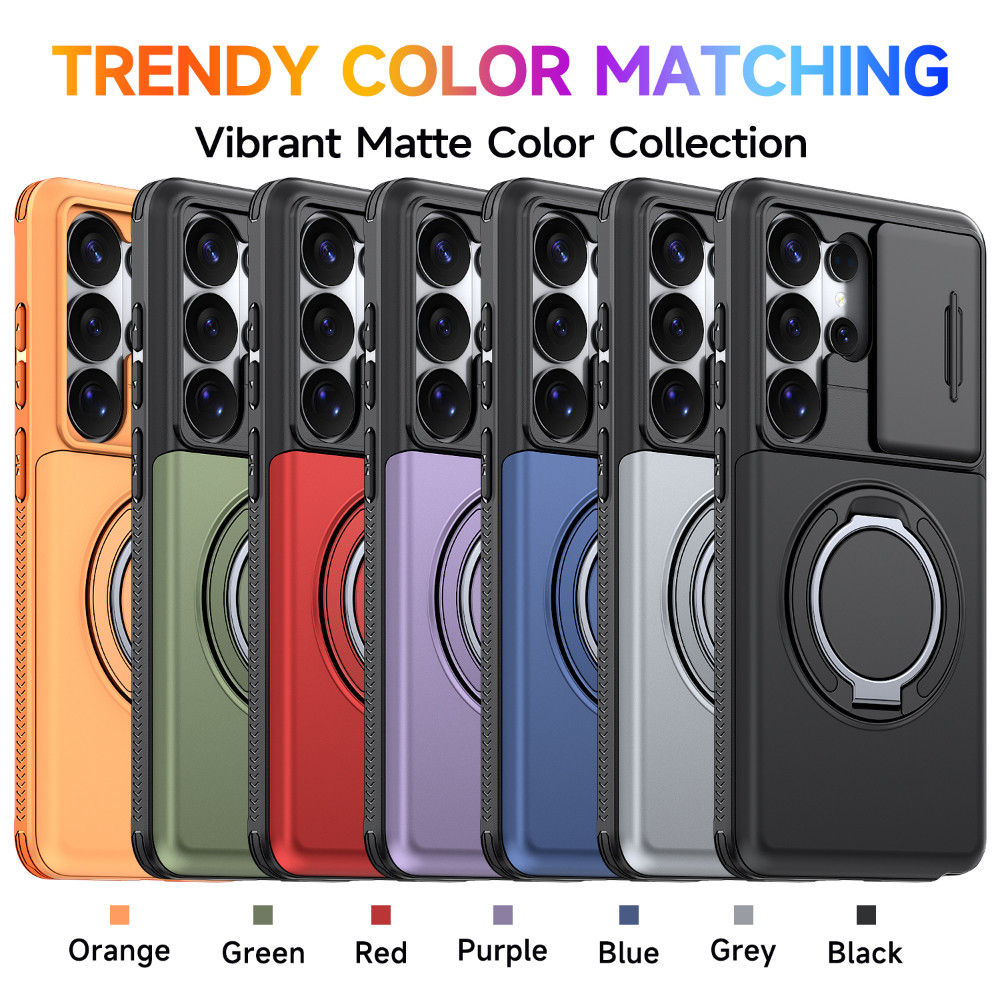 Khe cắm thẻ ẩn có giá đỡ xoay Vỏ điện thoại cho Samsung Galaxy S26 S25 S24 S23 S22 Plus Ultra FE Vỏ trượt ống kính Bảo vệ vỏ thời trang chống rơi chất lượng cao