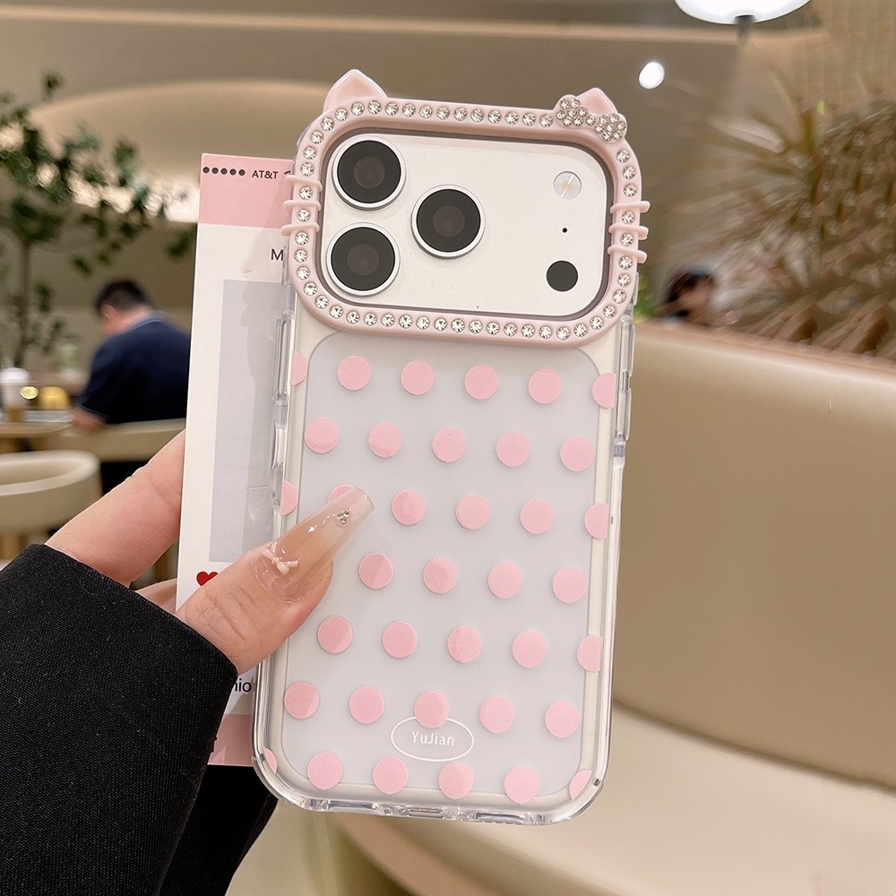 Ốp điện thoại mờ tai mèo chấm bi cho iPhone 17 Pro Max 16 Plus 15 14 13 Vỏ bảo vệ chống sốc