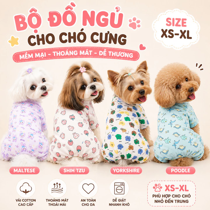 Bộ Đồ Ngủ Cho Chó 4 Chân Chống Che Mặc Ở Nhà Mềm Mại Thoáng Khí Quần Áo Thú Cưng Cho Chó Nhỏ Vừa Chó Con Mèo Con