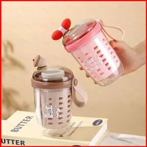 Cốc trái cây di động hai lớp ST2 có bộ lọc & tay cầm Hộp đựng Salad hoạt hình để cắm trại ngoài trời TS2