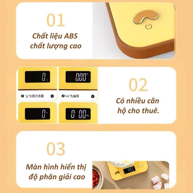 cân điện tử nhà bếp độ chính xác cao màn hình LCD đèn nền chất liệu ABS đặt về 0 dễ dàng dùng làm