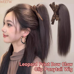 WEETW Da Báo In Đuôi Ngựa Phần Tóc, Phần Mở Rộng Tóc Tổng Hợp Nơ Vuốt Kẹp Tóc Giả Đuôi Ngựa, Lông Tơ Cổ Điển Với Kẹp Kẹp Tự Nhiên Dài Lớp Thẳng Đuôi Ngựa Sử Dụng Hàng Ngày