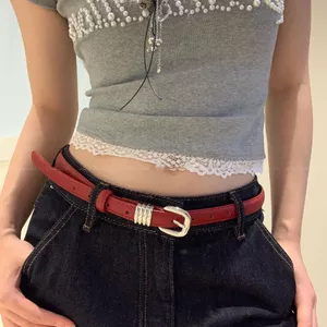 Niche Phong Cách Mỹ Cao Cấp Màu Xám Đỏ Thắt Lưng Da Bạc Khóa Hot Girl Quần Phụ Kiện Thắt Lưng Hợp Thời Trang 6.7