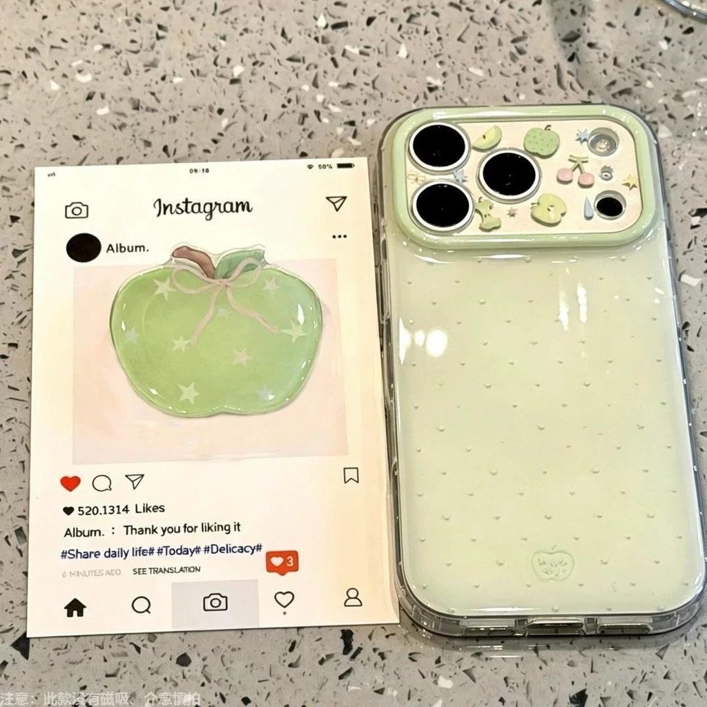 Chấm Bi Trái Cây Xanh Thích Hợp Cho Apple 17 Ốp Lưng Điện Thoại iPhone16PROMAX Niche 14 Hai Lớp 13 Ốp Lưng Cứng 12