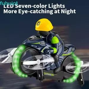 FUHUIOT Xe máy bay RC 2 trong 1, Đèn LED ban đêm Con quay hồi chuyển ổn định Xe máy bay RC, Giữ độ cao Điều khiển từ xa 2.4G 360° Đồ chơi sử dụng kép Flip Land Air
