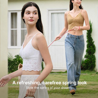 Áo lót không tay Brelira Daisy Camisole có đệm mút, dáng ôm, thoáng khí, nhẹ, cổ ren lượn sóng, thích hợp mặc trong.