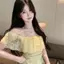 Áo thun ngắn tay ren hoa sen kiểu Pháp mùa hè Slim-Fit Top một vai