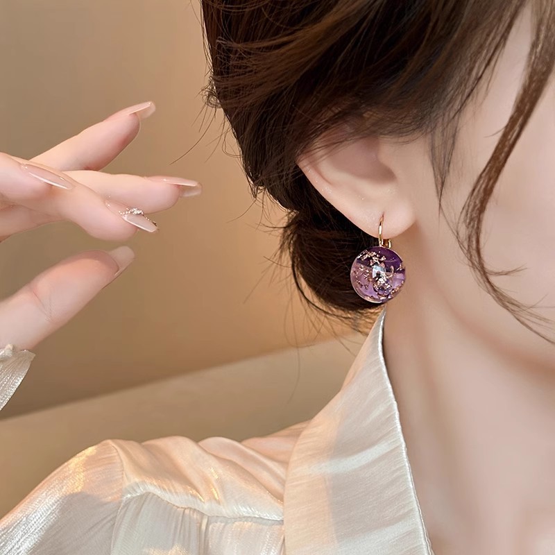 Bông tai pha lê độc đáo lá vàng tím