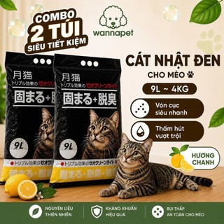 [Combo 2 Bao 7kg] Cát Nhật Đen Cho Mèo 9L 3.5kg Vón Cục Siêu Nhanh Khử Mùi Ít Bụi - Wanna Pet SG