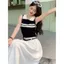 Áo Vest sọc màu tương phản cổ điển Pure Desire Style Sang trọng Slim-fit Slimer Look Đan Top