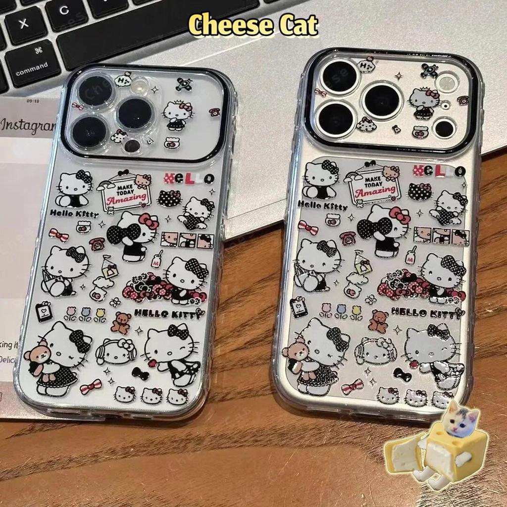 Ốp Điện Thoại Bảo Vệ Ống Kính Kitty Thời Trang Màu Đen Cho iPhone 13 14 Xs XR 11 12 15 Plus 16 12 11 17 Pro Max
