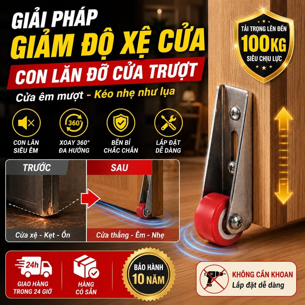 🔥Giải pháp giảm độ xệ cửa - Con lăn đỡ cửa trượt / Con lăn siêu êm / Xoay đa hướng - 360° | Con lăn ray cửa trượt