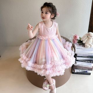 Đầm Công Chúa Cầu Vồng Cho Bé Gái Phối Lưới Bồng Bềnh - Váy Dự Tiệc Biểu Diễn Sang Trọng