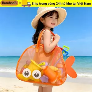 Túi đựng đồ chơi BAMBOOB, Túi đi biển du lịch hoạt hình lưới, Túi vệ sinh bơi di động có thể gập lại dung tích lớn