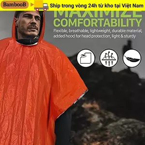 Áo mưa khẩn cấp BAMBOOB, Áo mưa nhiệt dày màng nhôm, Leo núi phản quang đa chức năng Chống gió Áo mưa chống nước leo núi ngoài trời