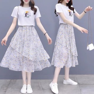 Đầm voan tươi tắn và thanh lịch dành cho nữ, phong cách mùa hè mới, ngọt ngào và sang trọng, bộ hai mảnh in hoa tôn dáng