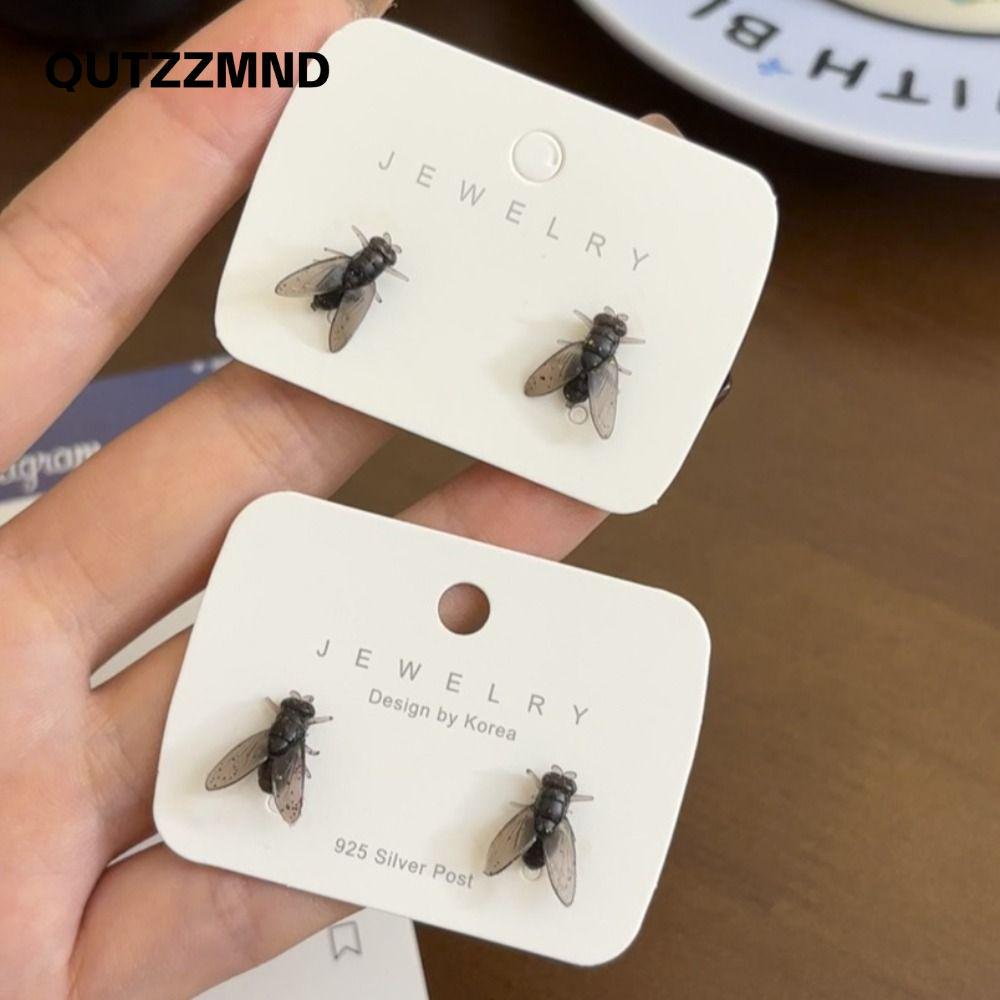 QUTZZMND Fly Ear Studs, Bông tai bay cá tính Mini, Mô phỏng sáng tạo Trang sức tai đen cho nam nữ Quà tặng cặp đôi