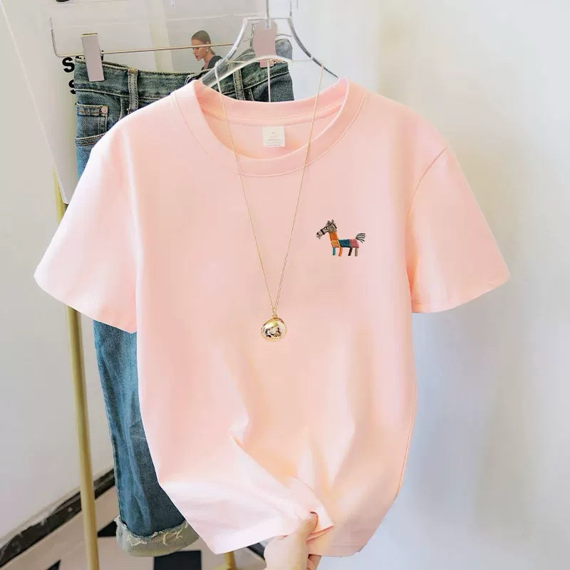 （Giao hàng 24h）Angela Áo thun nữ Cotton dáng rộng in hình Ngựa nhỏ ALICEVN, Áo phông nữ chất cotton 4c