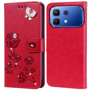 Kim Cương Dập Nổi In Hoa Hồng Ốp Lưng Điện Thoại Infinix Note 60 Pro 5G X6878 X6879 Sách Da Full Silicone Cover