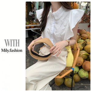 Milyfashion Mùa Hè Pháp Phong Cách Mới Khâu Lá Sen Trắng Ren Sang Trọng Đẹp Nhỏ Bay Tay Áo Sơ Mi