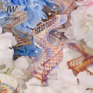 JIANWU Ladderland Wonder Series Vintage Thang Phong Cảnh Chất Liệu Cắt Dán Thêu Sò PET Miếng Dán Sáng Tạo Tạp Chí Văn Phòng Phẩm