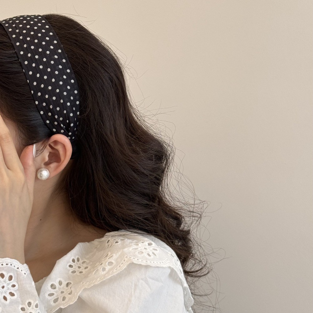 Hululu / Chấm bi trắng đen rộng mặt có răng chống trượt Băng đô ép kiểu mới Kẹp tóc mặt Kẹp tóc thời trang cao cấp
